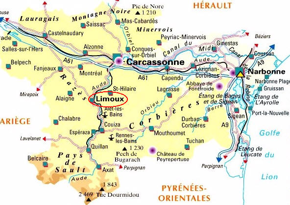 carte de l'Aude, carte du languedoc-Roussillon border collie